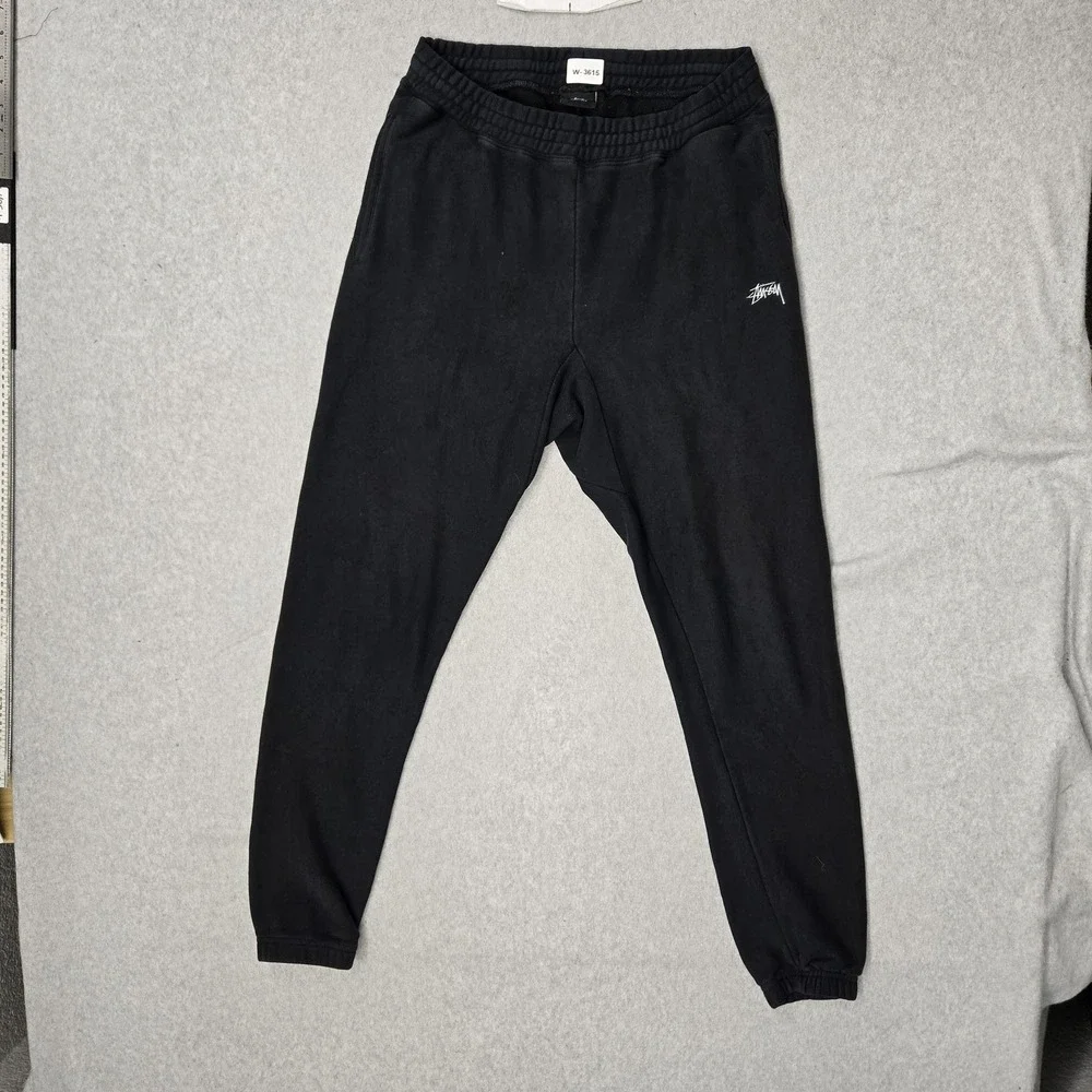 Stussy Men Activewear Pants M Black Embroidered Sweatpants Fleece READ